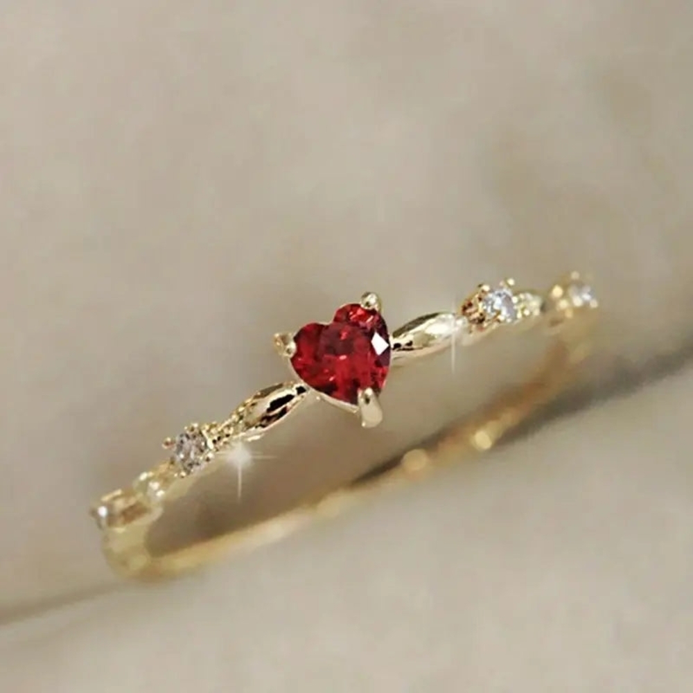 Gold Ring with Red Heart Gemstone